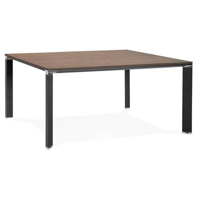 Table réunion / bureau bench design 'BIG AFER XL' noyer pieds métal noir et chromé - 160 x 160 cm