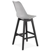 Tabouret de bar design 'CHAIRMAN BLACK EDITION' gris avec 4 pieds en bois noir dossier haut