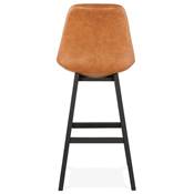 Tabouret de bar design 'CHAIRMAN BLACK EDITION' marron avec 4 pieds en bois noir dossier haut