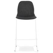 Tabouret de bar empilable design 'VERK' en tissu gris foncé 4 pieds en métal blanc et dossier haut