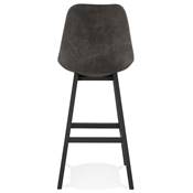 Tabouret de bar design 'CHAIRMAN BLACK EDITION' microfibre grise 4 pieds bois noir et dossier haut