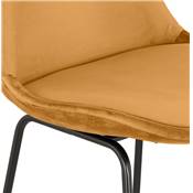 Tabouret de bar design 'GUSTO' velours moutarde pieds tréteaux repose pieds métal noir dossier haut