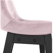 Tabouret de bar design 'CHAIRMAN BLACK EDITION' en velours rose 4 pieds en bois noir dossier haut