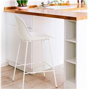 Tabouret de bar intérieur/extérieur 'RAINY' résine blanche perforée 4 pieds métal blanc dossier haut