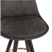 Tabouret de bar 'MODEN' microfibre grise 4 pieds bois noir repose pieds et pieds doré dossier haut