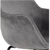 Tabouret de bar design à accoudoirs moderne 'CARINO' en velours gris avec 4 pieds en métal noir