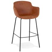 Tabouret de bar design à accoudoirs moderne 'CARINO' en microfibre marron avec 4 pieds en métal noir