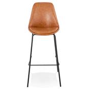 Tabouret de bar design moderne 'KESKI' marron 4 pieds et repose pieds en métal noir dossier haut