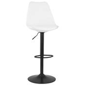 Tabouret de bar réglable design 'BAROK' pivotant blanc pied et repose pieds métal noir dossier haut