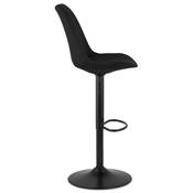 Tabouret de bar réglable 'BAROK' pivotant en tissu noir pied et repose pieds métal noir dossier haut