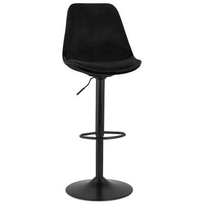 Tabouret de bar réglable 'BAROK' pivotant velours noir pied et repose pieds métal noir dossier haut