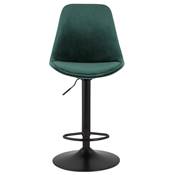 Tabouret de bar réglable 'BAROK' pivotant velours vert pied et repose pieds métal noir dossier haut
