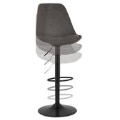 Tabouret bar réglable 'BAROK' pivotant microfibre grise pied et repose pieds métal noir dossier haut