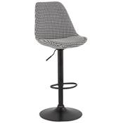 Tabouret de bar réglable 'BAROK' pivotant tissu pied de poule pied en métal noir dossier haut