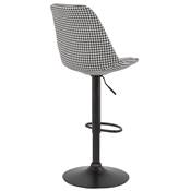 Tabouret de bar réglable 'BAROK' pivotant tissu pied de poule pied en métal noir dossier haut