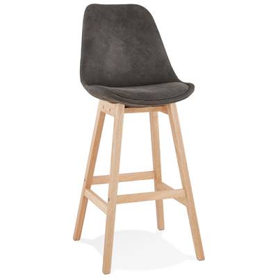 Tabouret de bar design scandinave 'CHAIRMAN' microfibre grise 4 pieds bois naturel et dossier haut