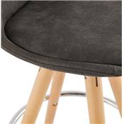 Tabouret de bar scandinave 'CIRCLE' tissu gris 4 pieds bois naturel repose pieds chromé dossier haut