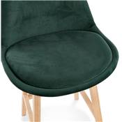 Tabouret de bar design scandinave 'CHAIRMAN' en velours vert 4 pieds en bois naturel et dossier haut