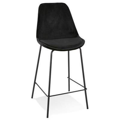Tabouret de snack mi-hauteur baroque 'KESKI MINI' en velours noir 4 pieds en métal noir dossier haut