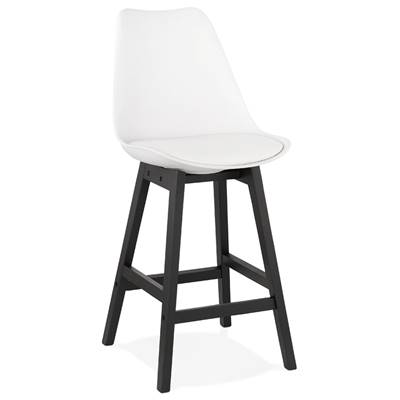 Tabouret de snack mi-hauteur 'CHAIRMAN MINI BLACK EDITION' blanc 4 pieds en bois noir dossier haut