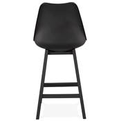 Tabouret de snack mi-hauteur design 'CHAIRMAN MINI BLACK EDITION' 4 pieds en bois noir dossier haut