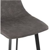 Tabouret de snack mi-hauteur 'KAFTY MINI' en microfibre grise 4 pieds en métal noir dossier haut