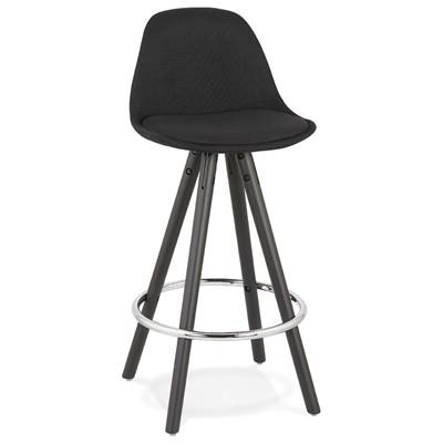 Tabouret de snack mi-hauteur 'BLACK CIRCLE MINI' en tissu 4 pieds bois noir et chromé dossier haut