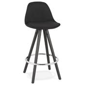 Tabouret de snack mi-hauteur 'BLACK CIRCLE MINI' en tissu 4 pieds bois noir et chromé dossier haut