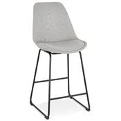 Tabouret de snack mi-hauteur 'GUSTO MINI' tissu gris clair pieds tréteaux métal noir dossier haut