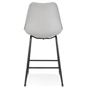 Tabouret snack mi-hauteur 'GUSTO MINI' gris pieds tréteaux et repose pieds métal noir dossier haut