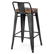 Tabouret de snack mi-hauteur industriel carré 'METALLO MINI' assise bois dossier 4 pieds gris foncé