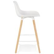 Tabouret de snack mi-hauteur scandinave 'NORSKI MINI' blanc 4 pieds bois et métal blanc dossier haut
