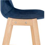 Tabouret de snack mi-hauteur scandinave 'CHAIRMAN MINI' en velours bleu 4 pieds bois dossier haut