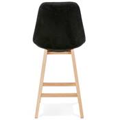 Tabouret de snack mi-hauteur scandinave 'CHAIRMAN MINI' velours noir 4 pieds bois dossier haut