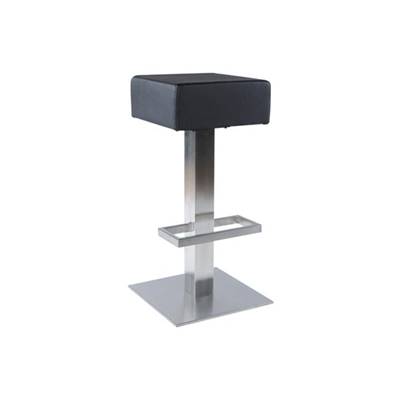 Tabouret de bar design 'Cuadra' pivotant noir avec pied central en métal brossé