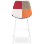 Tabouret de snack mi-hauteur 'KESKI MINI' tissu patchwork mulitcolor 4 piedsmétal blanc dossier haut