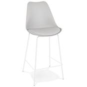 Tabouret de snack mi-hauteur 'KESKI MINI' gris 4 pieds et repose pieds en métal blanc dossier haut