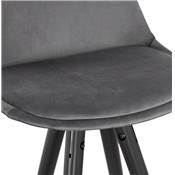 Tabouret snack mi-hauteur 'MODEN MINI' velours gris 4 pieds bois noir pieds métal doré dossier haut