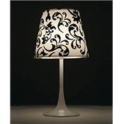 Lampe à poser baroque 'Tulipe' abat-jour blanc et noir socle métal blanc