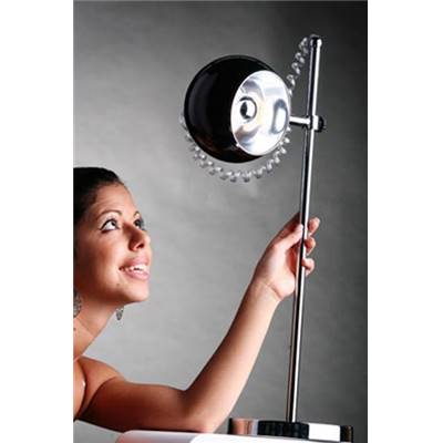 Lampe à poser design 'Globo' abat-jour rond noir structure et socle en métal chromé