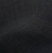 Chaise design à accoudoirs rembourée 'TUNED' en tissu foncé avec 4 pieds en métal noir