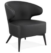 Fauteuil lounge design à accoudoirs 'BLACK COBBE' noir pieds en bois noir