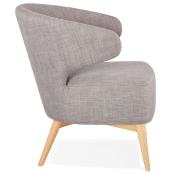Fauteuil lounge design à accoudoirs 'COBBE' en tissu gris pieds en bois naturel