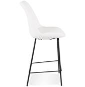 Tabouret de snack mi-hauteur design 'KESKI MINI' en tissu bouclé blanc avec 4 pieds et repose pieds en métal noir dossier haut