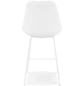 Tabouret de snack mi-hauteur design 'KESKI MINI' en tissu bouclé blanc avec 4 pieds et repose pieds en métal blanc dossier haut