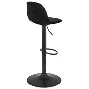 Tabouret de bar réglable 'LUSSO' pivotant velours noir pied et repose pieds métal noir dossier haut