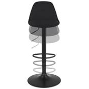 Tabouret de bar réglable 'LUSSO' pivotant en tissu noir pied et repose pieds métal noir dossier haut