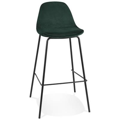 Tabouret de bar design style baroque 'Tekno' en velours vert 4 pieds en métal noir et dossier haut