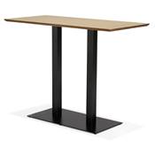 Table bar haute design 'Tvillin Black' bois naturel double pied central en fonte noir – 150 x 70 cm