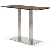 Table bar haute design 'Tvillin' bois finition noyer double pied central métal brossé – 150 x 70 cm